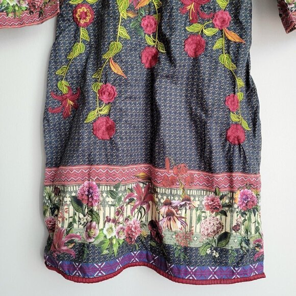 Ethnic By Outfitters Floral Printed & Embroidered Houndstooth Boho Tunic Kurta - Picture 3 of 12